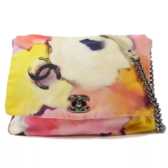 💎✨BEAUTIFUL✨💎CHANEL FLAP WATER COLOR  MESSENGER ULTRA RARE FLOWER POWER GRAFITI - Picture 2 of 13
